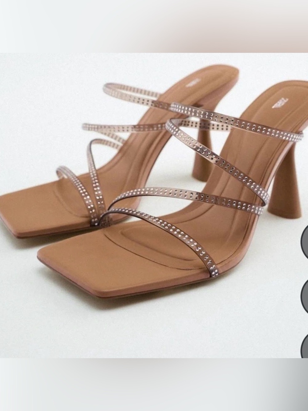 Zara Women’s Brown Strappy Rhinestone Sandal Heel NWT